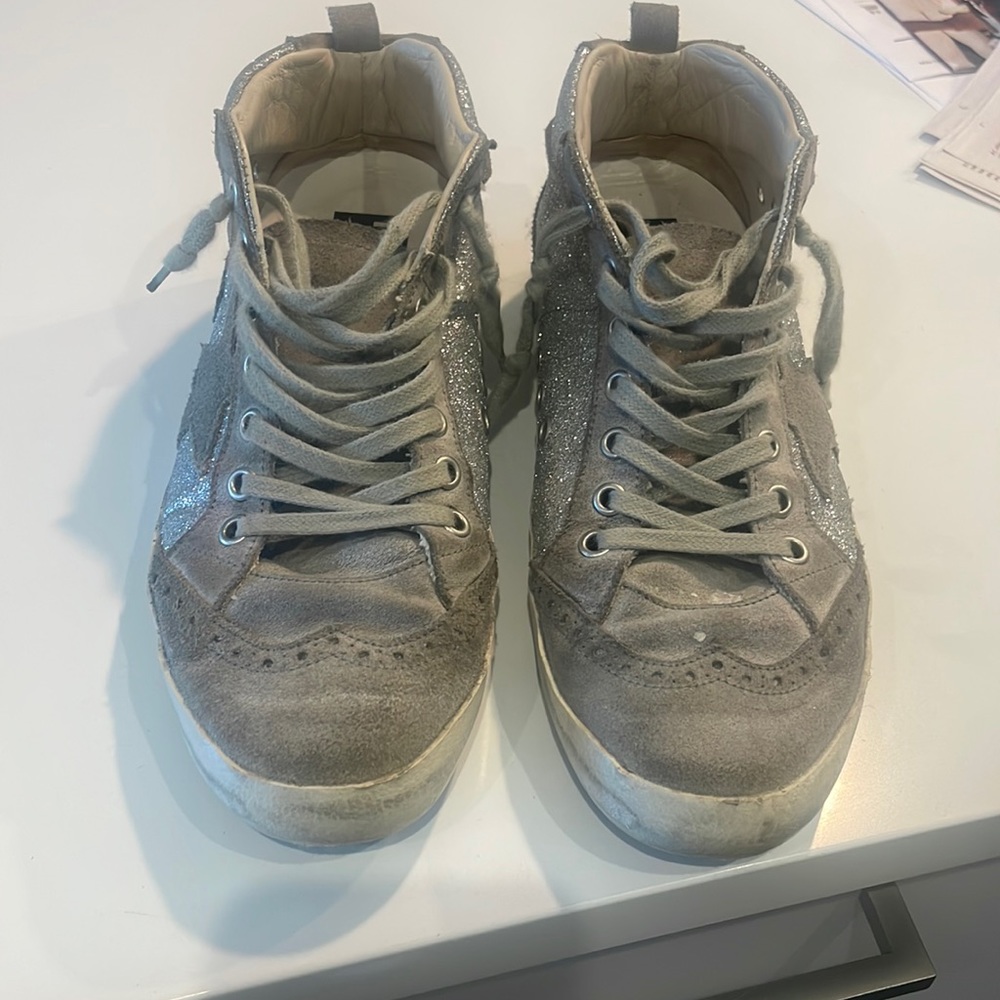 Silver glitter Golden Goose Mid star